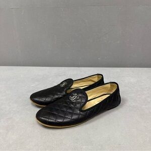 🚩steal authentic CHANEL Black Quilted Leather Loafers